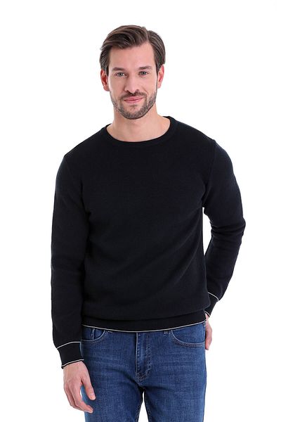 Hatemoğlu Πλεκτό πουλόβερ Navy Blue Comfort Fit Απλό βαμβακερό λαιμόκοψη