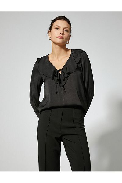 Koton Flounce Blouse V-Neck Long Sleeve