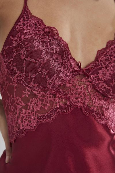 Pierre Cardin Women's Satin Lace Nightgown 608 Claret Red