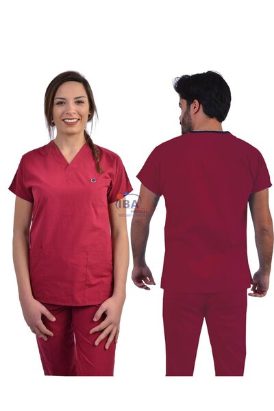 İBA MEDİKAL Bordo Kısa Kol Doktor Hemşire Vb. Flexcool (likralı) Terikoton Ce...