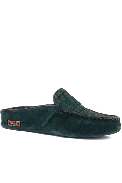 SailLakers Women's Petrol Green Suede Leather Slippers