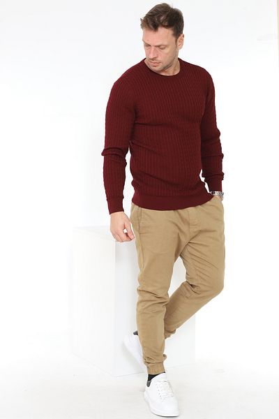 Matte Πλεκτό πουλόβερ από οργανικό βαμβάκι Claret Red με λαιμόκοψη Milano