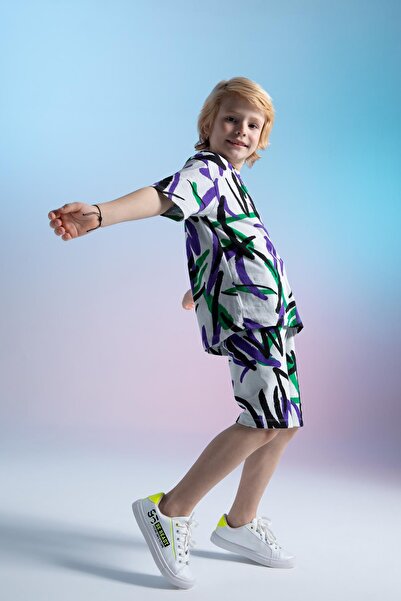 DeFacto Μπλουζάκι με κοντό μανίκι με χτενισμένα βαμβακερά σχέδια για αγόρια