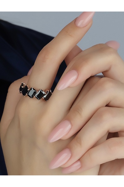 925KOLYE Baget Model Beştaş Siyah Taşlı 925 Ayar Gümüş Rose Rengi