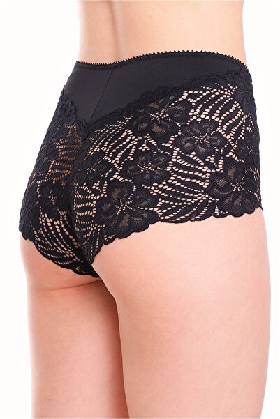 Ay&Min Kadın Siyah Dantelli Büyük Beden Seçenekli Yüksek Bel Külot 503