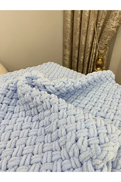 Alize Puffy Hand Knitted Blanket 183 Light Blue