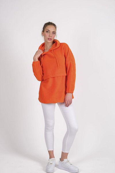 CHUBA Women's Orange Hooded Oversize Outdoor Retro Fleece Hoodie 22wk299