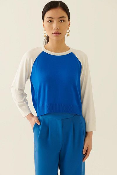 Perspective Illas Saks Ecrufarbene Strickbluse für Damen