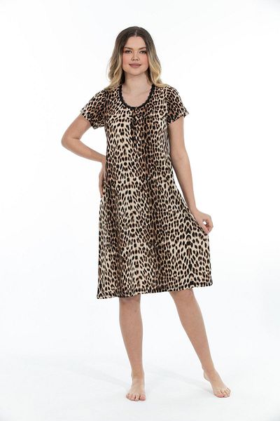 Etoile Women's Bamboo Leopard Print Short Sleeve Nightgown