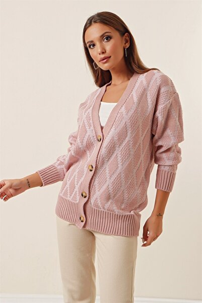 AQE FASHION سترة صوفية منقوشة بأربعة أزرار