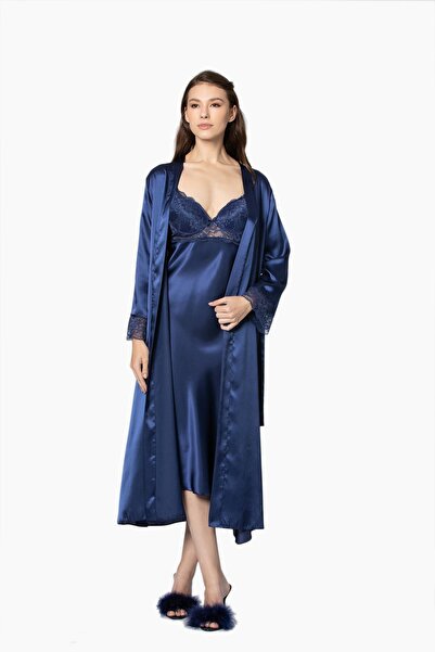 Pierre Cardin Saten Dantelli Gecelik Ve Sabahlık Takımı - 4370