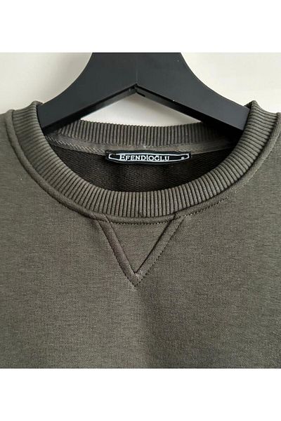 Efendioğlu Design Мъжки есенен суитшърт с кръгло деколте в цвят каки (НОВ СЕЗОН)