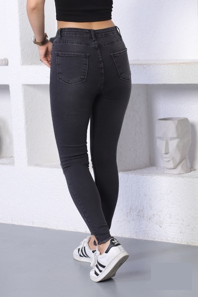 SHEVEGA Blugi negri din lycra, cu fantă pentru genunchi, cu picior apropiat, blugi rupti cu laser (slim fit)