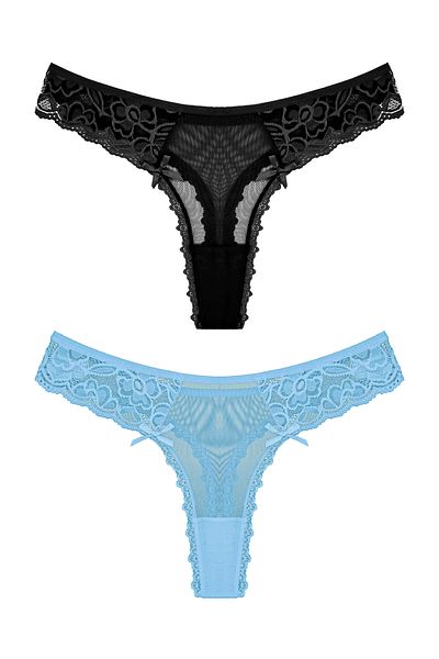 Zena 2-Piece Thong Women's Panties with Tulle Front and Back Lace Detail