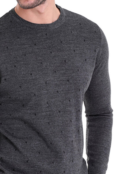 Hatemoğlu Gri Regular Fit Desenli Bisiklet Yaka Yünlü Yün Kazak