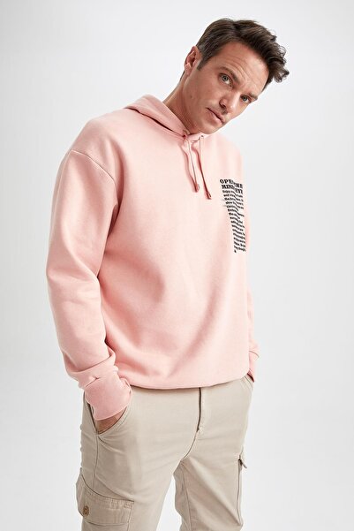 DeFacto Oversize Fit Kapüşonlu Sırt Baskılı Içi Yumuşak Tüylü Sweatshirt