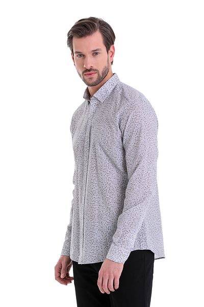 Hatemoğlu Καφέ Slim Fit εμπριμέ 100% βαμβακερό γιακά με μακρυμάνικο πουκάμισο