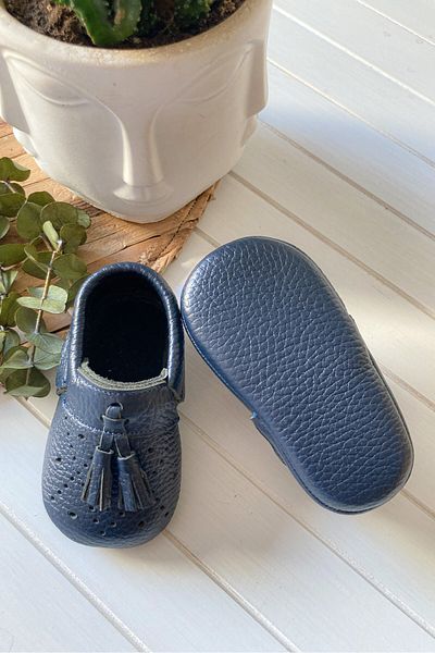Li Puna Royal Series Genuine Leather Navy Blue Baby Loafer Shoes