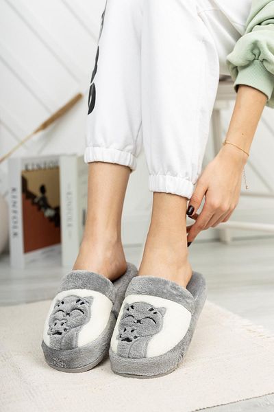Moda Frato Cat&Paw Damen Hausschuhe Winterpantoffeln Grau