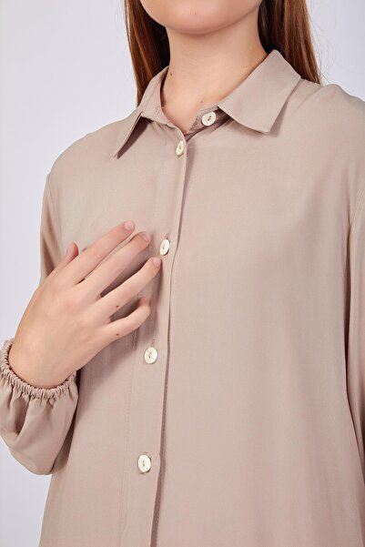 Volanlı Gömlek Yaka Bol Kesim Elbise