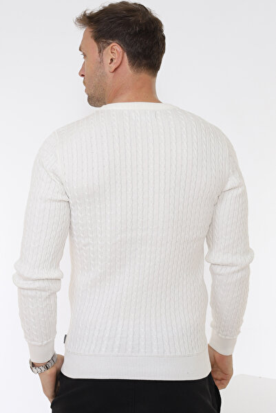 Matte Milano Bisiklet Yaka Saç Örgülü Organik Pamuk Triko Kazak