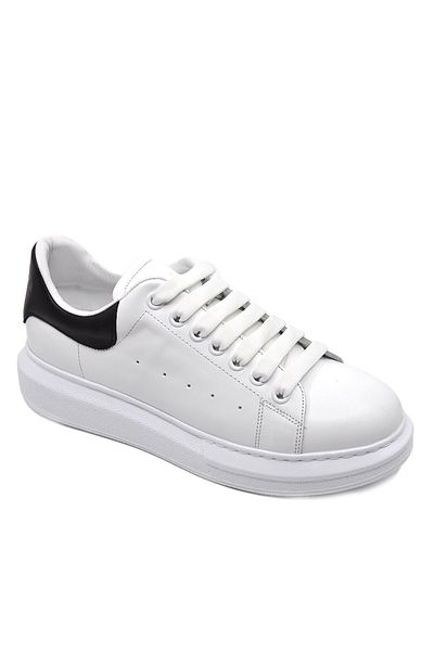 Fosco Genuine Leather Men's Sneaker Shoes White Black 9838
