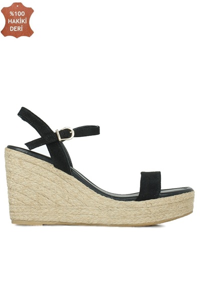 Fitbas 6662 008 Γυναικεία μαύρα σανδάλια από σουέτ με σφήνα σφήνα με τακούνι ...