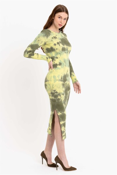 JAHR MARC Batik Washed Yellow Knitted Dress with Slits