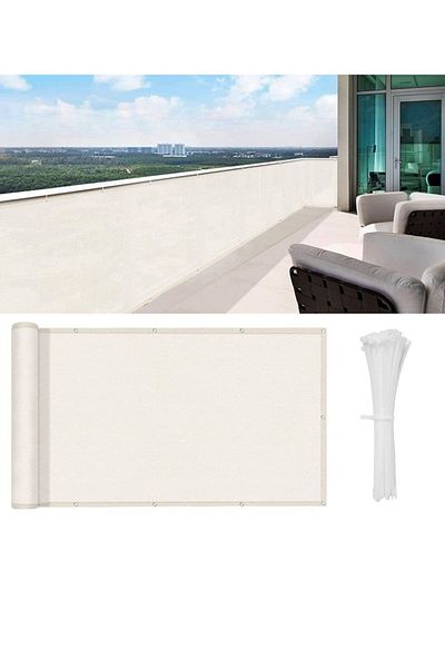 pamukkale branda Balcony Iron Curtain Cream Railing Curtain Net 80 X 400