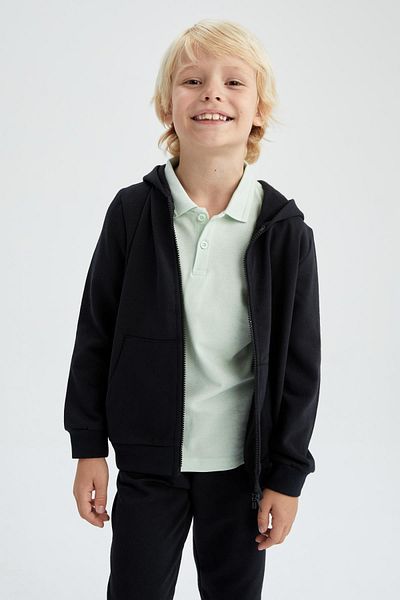 DeFacto Boy's Black Hooded School Cardigan