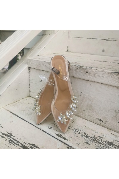 LİNEER Жіночі прозорі туфлі на підборах 3,5 см з камінцями, вечірні, весільні