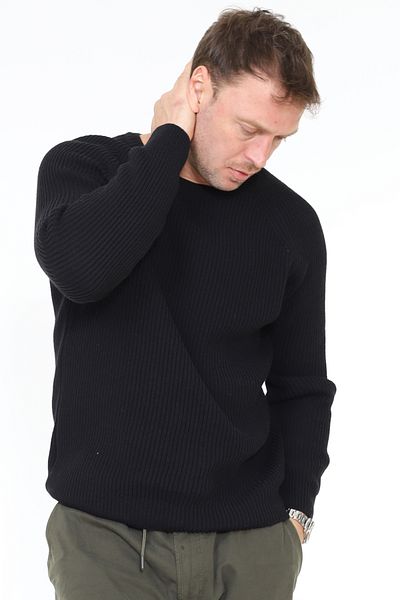 Matte Μαύρο πλεκτό πουλόβερ Roma Crew Neck Sustainable Production Thessaloniki Knit