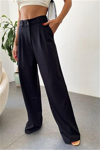Neqru Black Ultra High Waist Palazzo Linen Trousers