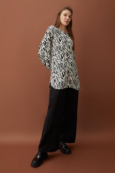 DeFacto Παντελόνι Slouchy Fit Wide Leg Palazzo Twill 100% βαμβακερό
