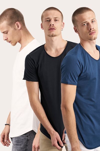 Tarz Cool Ανδρικό μπλουζάκι με κοντό μανίκι 100% βαμβακερό κοντομάνικο μπλουζάκι οβάλ φούστα σε λευκό-μαύρο-μπλε