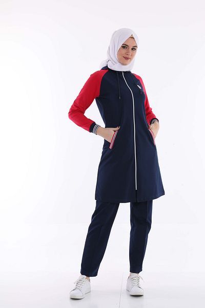 Elif Okur طقم بدلة رياضية بغطاء للرأس 1011