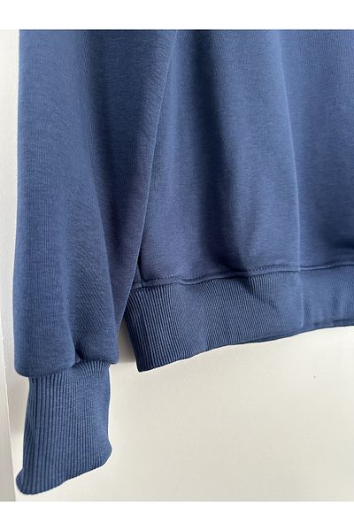 Efendioğlu Design Indigo Blue Solid Color Men's Autumn Crew Neck Sweatshirt (NEW SEASON)