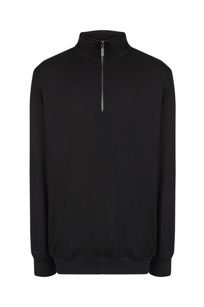 Siyah Modal Yarım Fermuarlı Sweatshirt