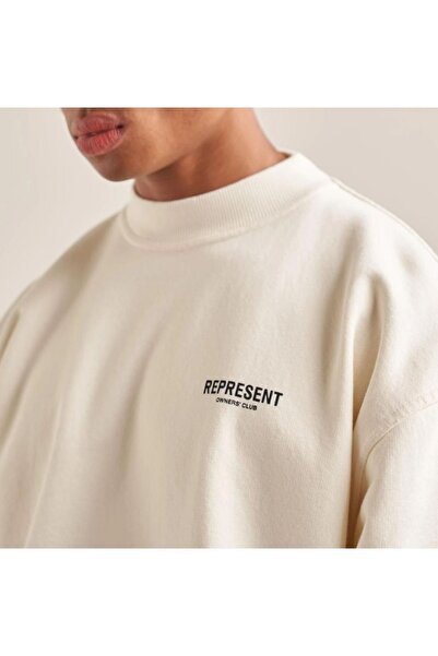 Black Sokak Pánská oversize mikina s výstřihem Ecru Represent s potiskem