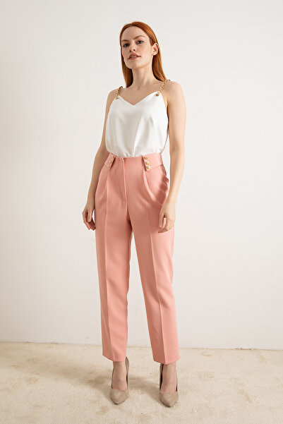 Lafaba Pantaloni de damă cu detaliu cu nasturi aurii pudrați