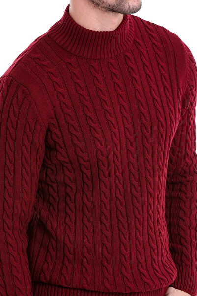 Hatemoğlu Bordo Regular Fit Desenli Yarım Balıkçı Yaka Pamuklu Triko Kazak