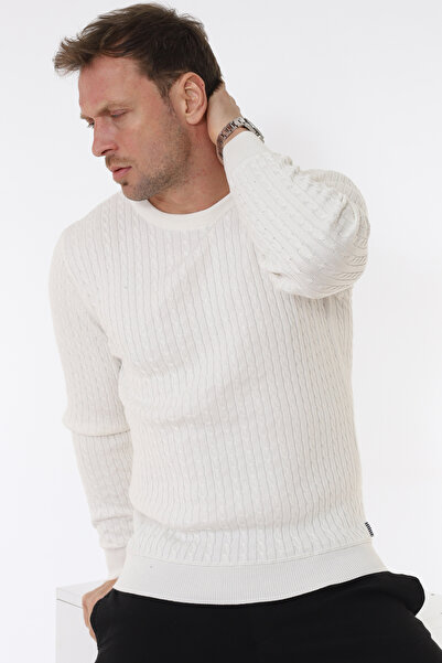 Matte Milano Bisiklet Yaka Saç Örgülü Organik Pamuk Triko Kazak