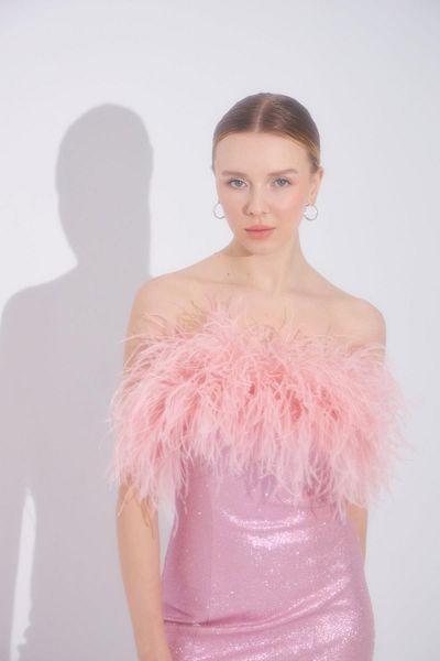 Mozto Liana Feather Pink Mini Dress