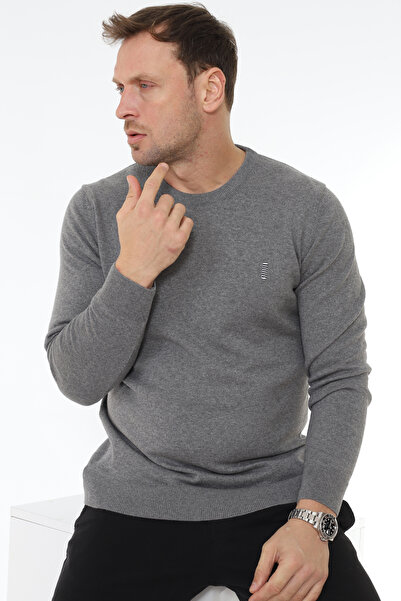 Matte Berlin Crew Neck Basic Organic Cotton Dark Gray Melange Knitwear Sweater