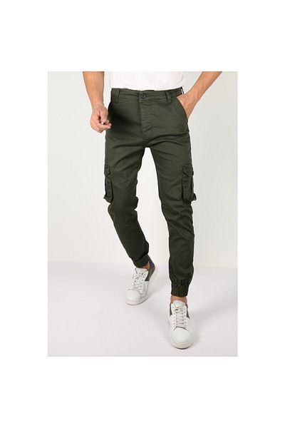Tarz Cool Ανδρικό Khaki Slim Fit Cargo Pocket Lycra Παντελόνι