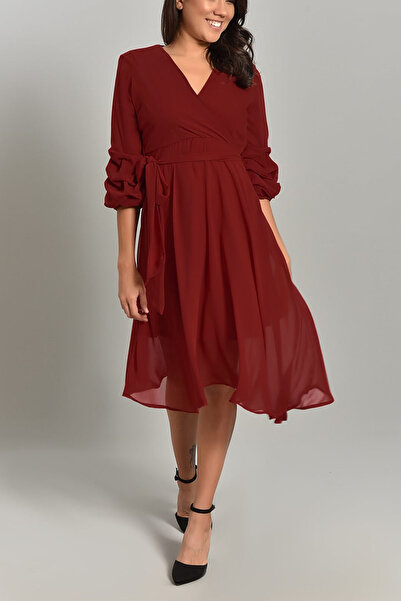 zks grup tekstil Rochie din șifon de mărime mare, cu mâneci bordeaux, cu căpt...