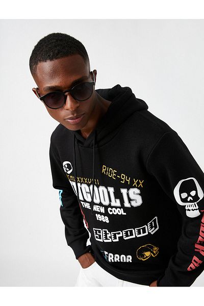 Koton Oversize Hooded Sweatshirt Raised Slogan Printed