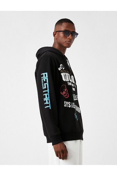 Koton Oversize Hooded Sweatshirt Raised Slogan Printed