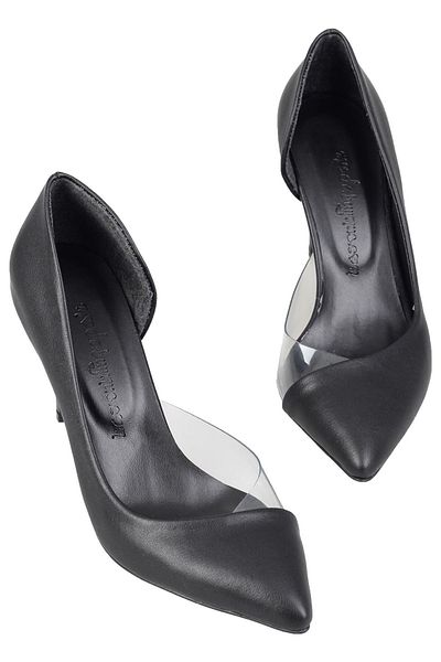 Modabuymus Pantofi cu toc stiletto transparent, negri, cu partea deschisă