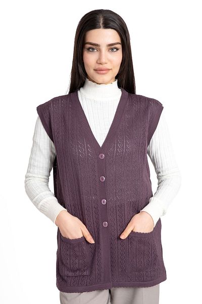 Mutlu City Women's Middle Age and Above Mercerized Buttoned Rolax Mother Vest with Pockets 732